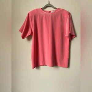 Vintage Barbara Gerwit pink Padded Short Sleeve Top blouse Women's Size L